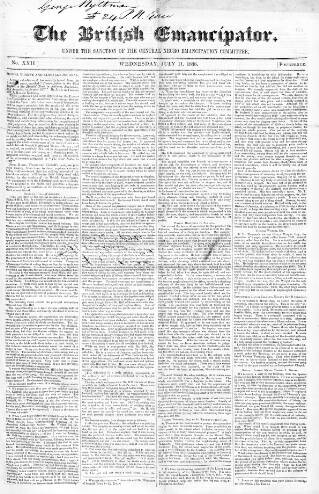 cover page of British Emancipator published on July 11, 1838