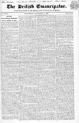 cover page of British Emancipator published on November 14, 1838