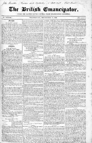 cover page of British Emancipator published on December 12, 1838
