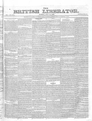 cover page of British Liberator published on July 14, 1833