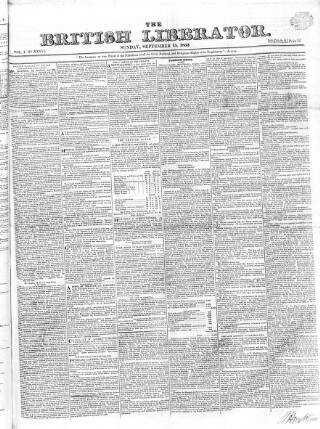 cover page of British Liberator published on September 15, 1833