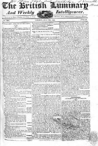 cover page of British Luminary published on July 28, 1822