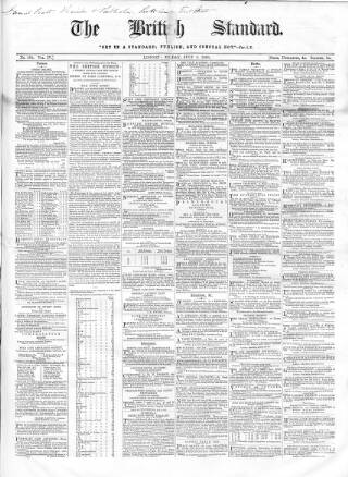 cover page of British Standard published on July 6, 1860