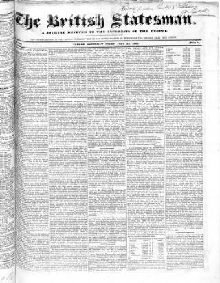 cover page of British Statesman published on July 23, 1842