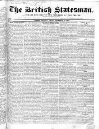 cover page of British Statesman published on September 10, 1842