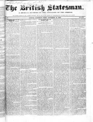 cover page of British Statesman published on November 19, 1842