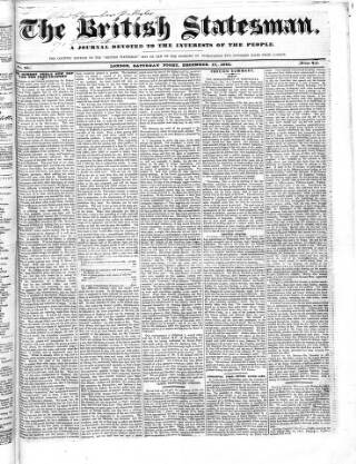 cover page of British Statesman published on December 17, 1842