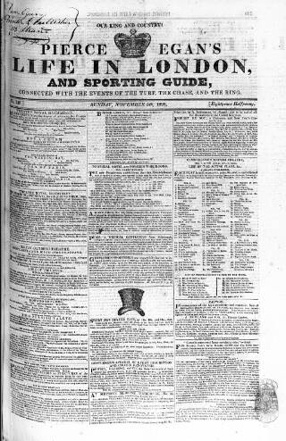 cover page of Pierce Egan's Life in London, and Sporting Guide published on November 5, 1826