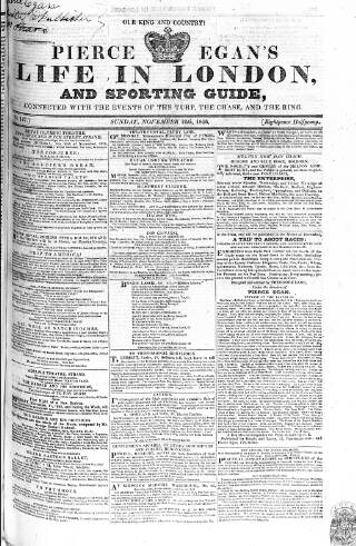 cover page of Pierce Egan's Life in London, and Sporting Guide published on November 19, 1826