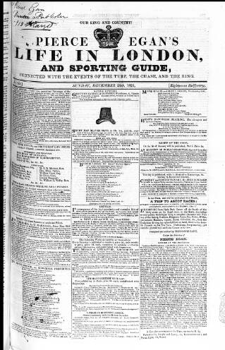 cover page of Pierce Egan's Life in London, and Sporting Guide published on December 24, 1826