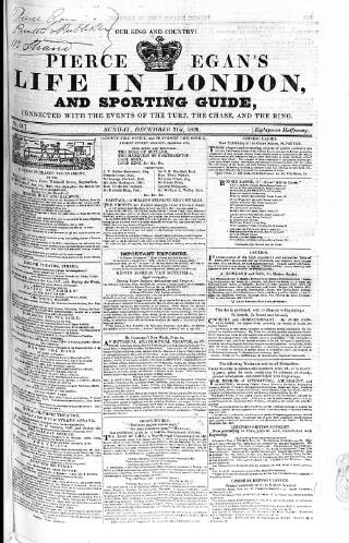 cover page of Pierce Egan's Life in London, and Sporting Guide published on December 31, 1826