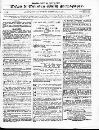 cover page of Town & Country Daily Newspaper published on September 30, 1873