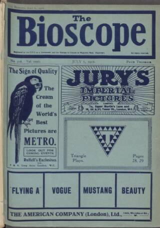 cover page of The Bioscope published on July 6, 1916