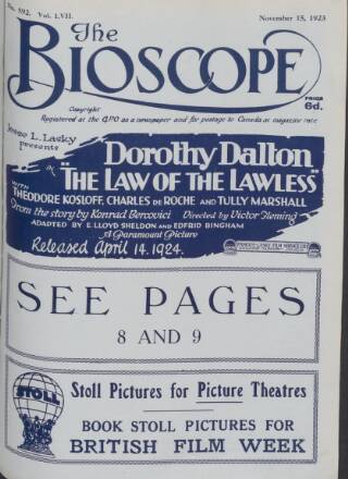 cover page of The Bioscope published on November 15, 1923