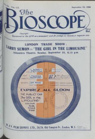 cover page of The Bioscope published on September 18, 1924