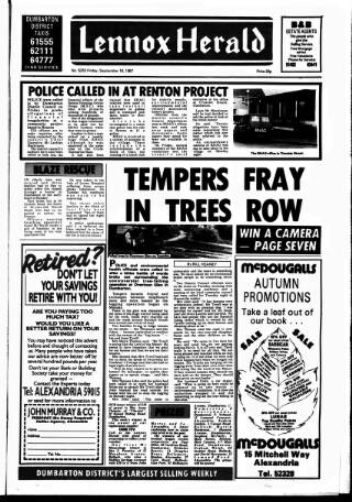 cover page of Lennox Herald published on September 18, 1987