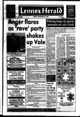 cover page of Lennox Herald published on November 30, 1990
