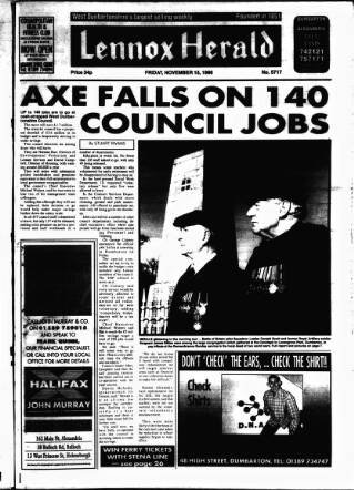 cover page of Lennox Herald published on November 15, 1996