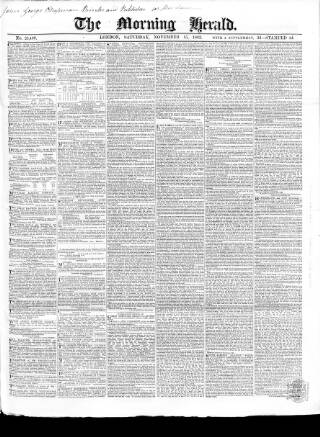 cover page of Morning Herald (London) published on November 15, 1862