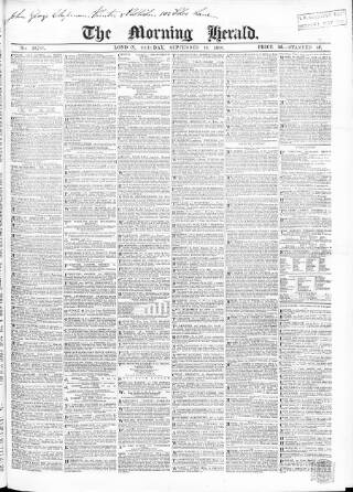 cover page of Morning Herald (London) published on September 18, 1866