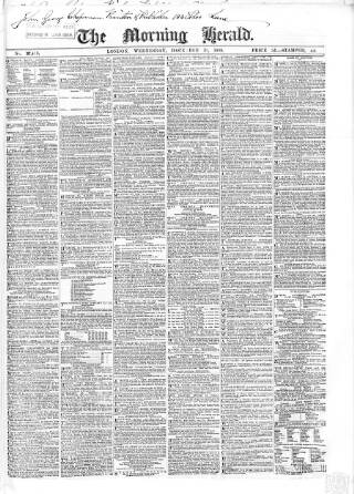 cover page of Morning Herald (London) published on December 30, 1868