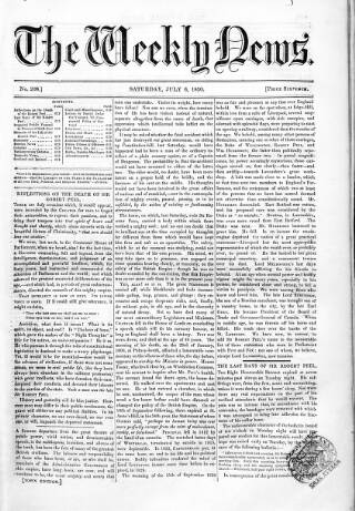 cover page of Douglas Jerrold's Weekly Newspaper published on July 6, 1850