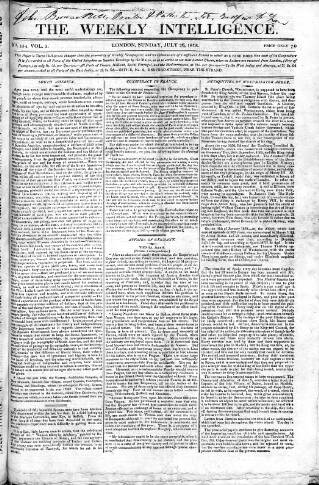 cover page of Weekly Intelligence published on July 26, 1818