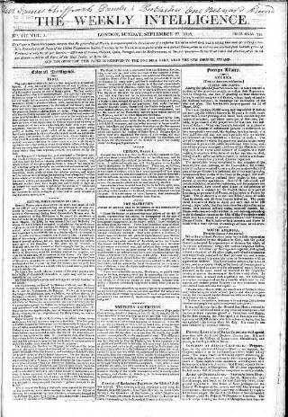 cover page of Weekly Intelligence published on September 27, 1818
