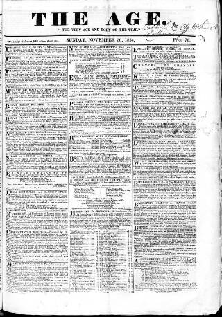 cover page of Age (London) published on November 30, 1834