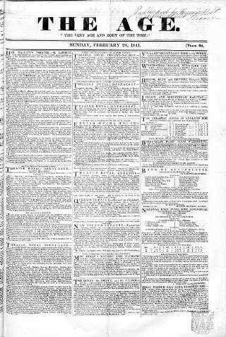 cover page of Age (London) published on February 28, 1841