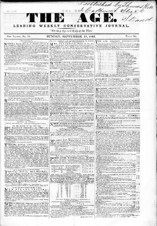 cover page of Age (London) published on September 18, 1842