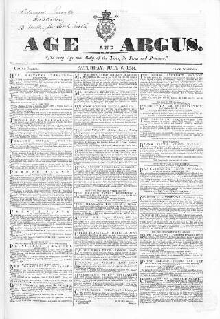 cover page of Age (London) published on July 6, 1844