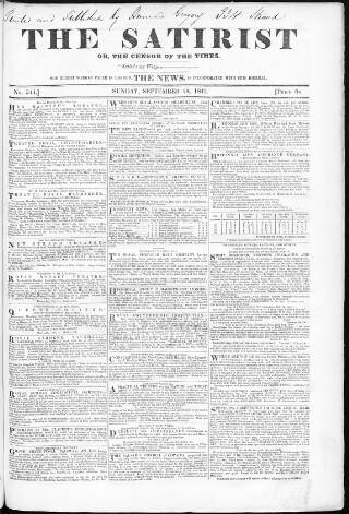 cover page of Satirist; or, the Censor of the Times published on September 18, 1842