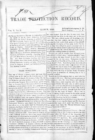 cover page of Trade Protection Record published on March 1, 1850