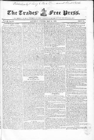 cover page of Trades' Free Press published on May 31, 1828