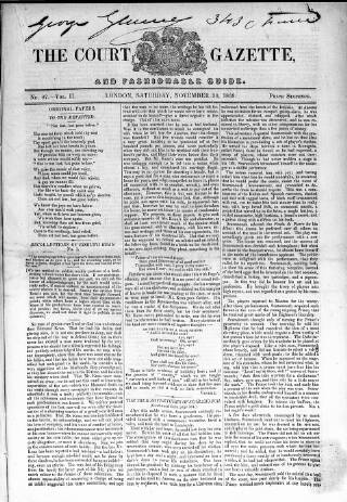 cover page of Court Gazette and Fashionable Guide published on November 30, 1839