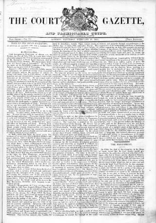cover page of Court Gazette and Fashionable Guide published on February 27, 1841