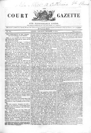 cover page of New Court Gazette published on December 30, 1843