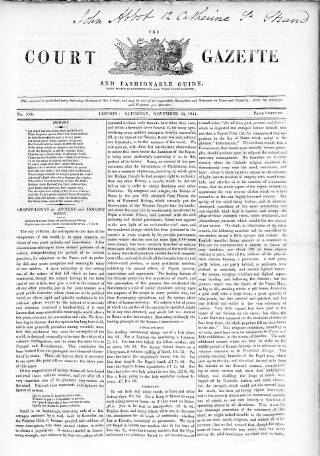 cover page of New Court Gazette published on November 30, 1844