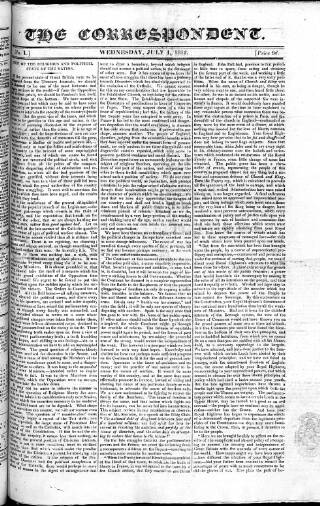 cover page of Dissenter published on July 1, 1812