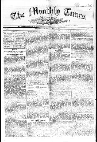 cover page of Monthly Times published on July 6, 1843
