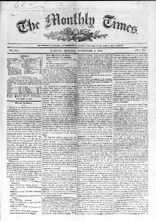 cover page of Monthly Times published on November 8, 1847