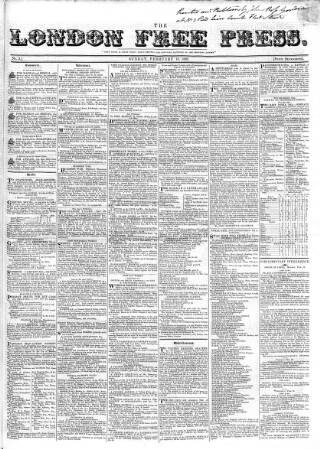 cover page of London Free Press published on February 18, 1827