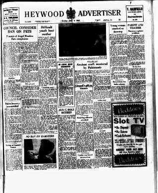 cover page of Heywood Advertiser published on July 6, 1962