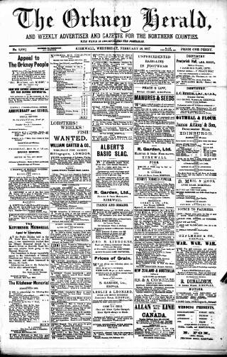 cover page of Orkney Herald published on February 28, 1917