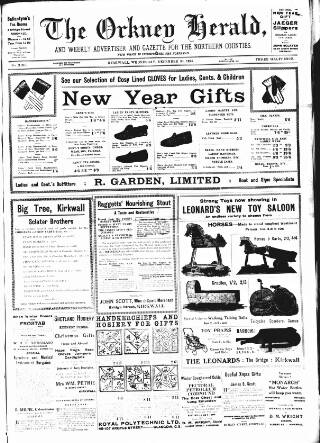 cover page of Orkney Herald published on December 30, 1925