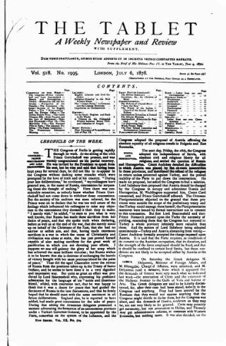 cover page of Tablet published on July 6, 1878