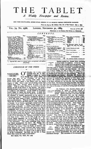 cover page of Tablet published on November 30, 1889