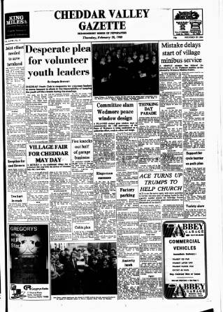 cover page of Cheddar Valley Gazette published on February 28, 1980