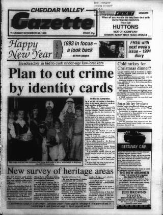 cover page of Cheddar Valley Gazette published on December 30, 1993